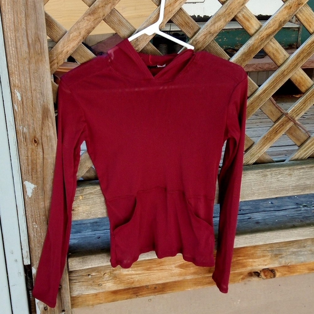 Burgundy, long sleeve mesh top size small.